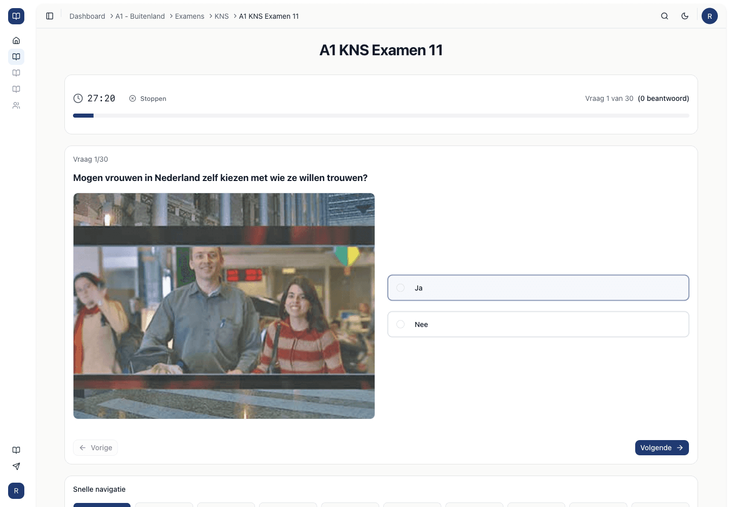 Echte desktop-screenshot van A1 KNS Examen 11 in Inburgify